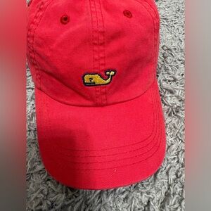 Vineyard Vines Red Cap with Pink Whale Logo